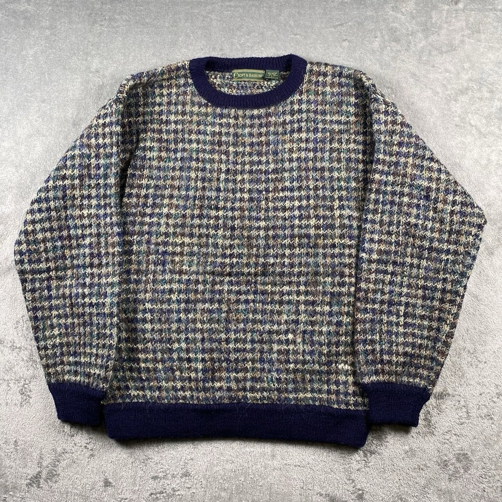 Vtg Croft & Barrow Sweater Mens L Plaid Pullover‎ Acrylic Wool Grandpa Fisherman
